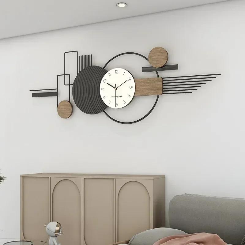 Large Size Metal Ironwork Wall Clocks Home Furnishings Living Room Restaurant Background Decorate Modern Black Stripe Wall Watch
