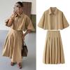 Women's Autumn New Short Zipper Jacket Short Sleeved Top High Waisted Pleated Lantern Flower Bud Half Skirt Set