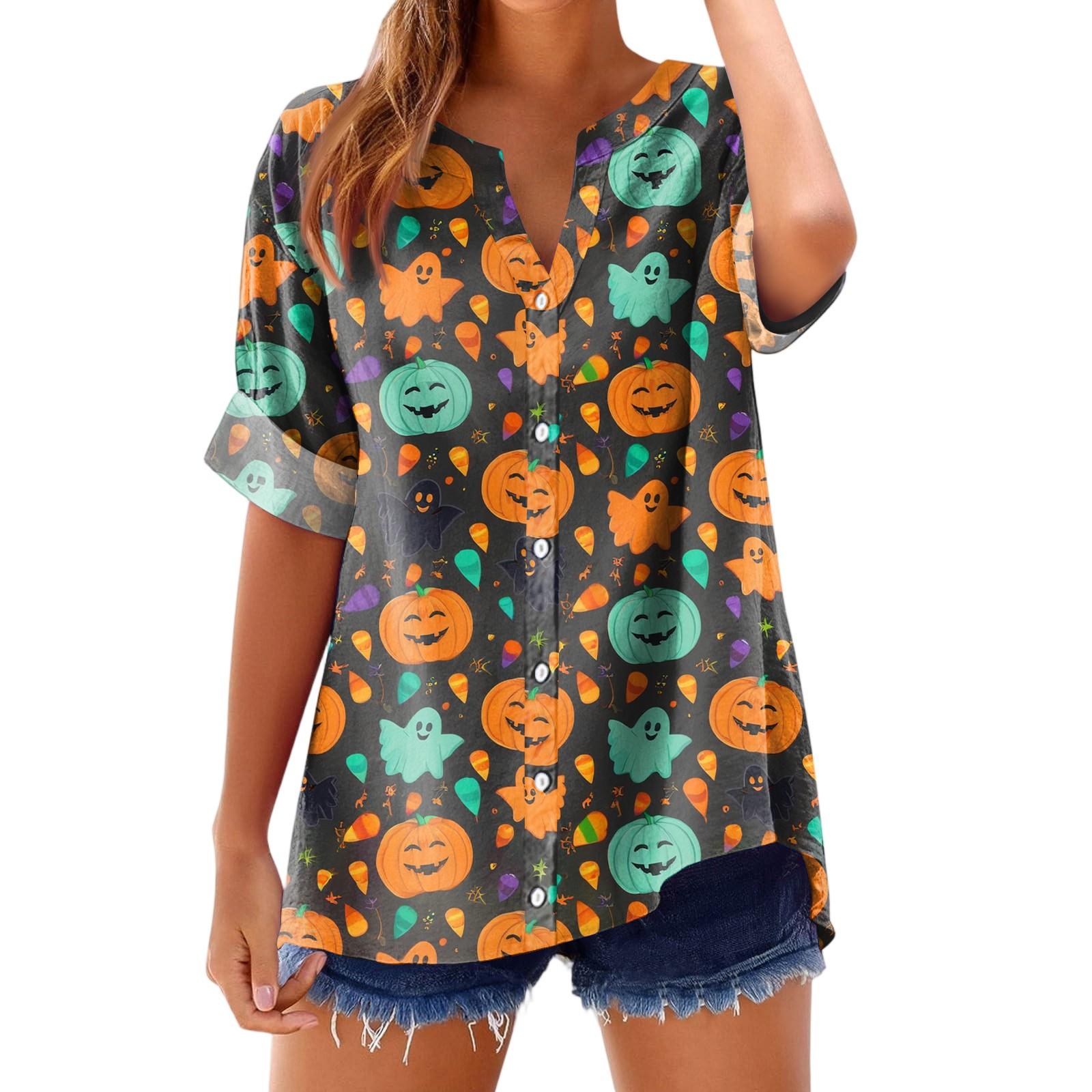 

Женская модная, повседневная, удобная, свободного кроя футболка с принтом на Хэллоуин XL