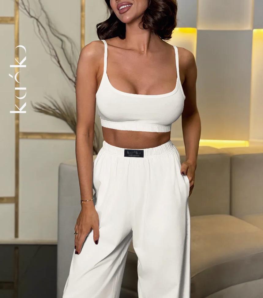 Trendy Women's Two-Piece Sling Vest & Wide-Leg Pants Set
