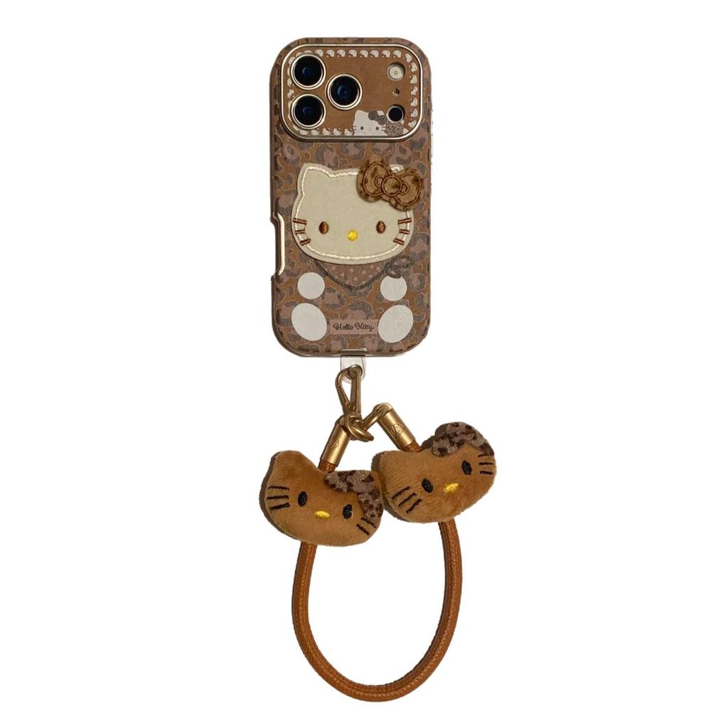 Hello Kitty 3D Brown Leopard Print Scarf Case for iPhone 17/16 Pro Max/15/14