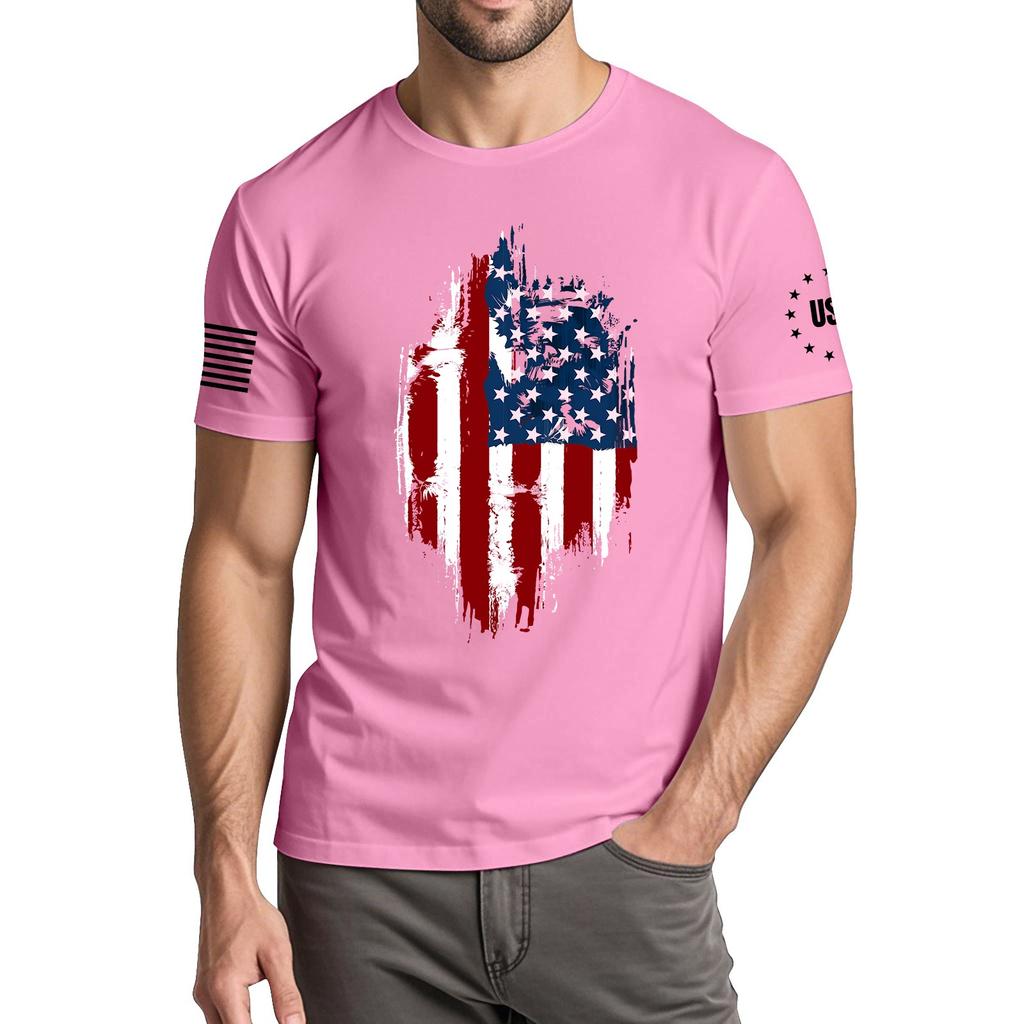 Men's Fashionable Casual Independence Day Printed Round Neck Short Sleeve T-Shirt Top