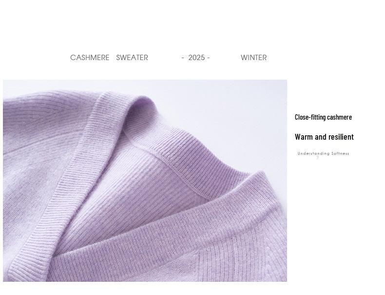 Women's Cashmere V-Neck Sweater - Thick, Loose, Solid Color for Autumn/Winter