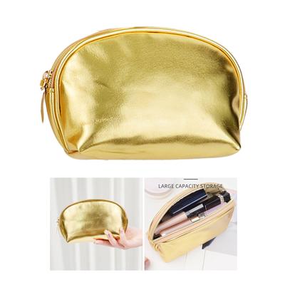 Handheld Gold Makeup Bag Handy PU Leather Makeup Pouch Cosmetic Travel Organizer Versatile Storage Bag for Daily Use