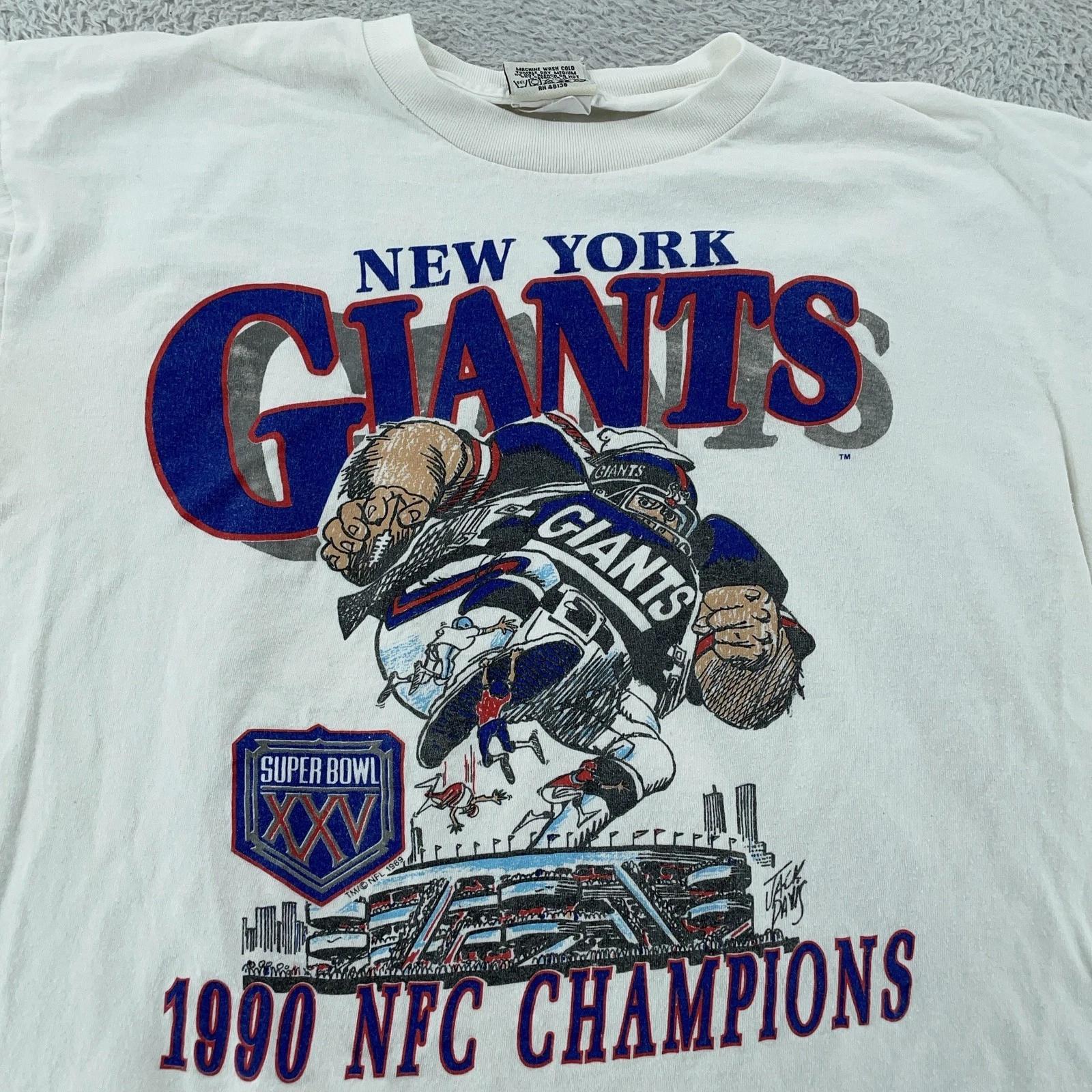 Vtg New York Giants Super Bowl XXV Cartoon T-Shirt L/XL NFL Football Jack Davis S