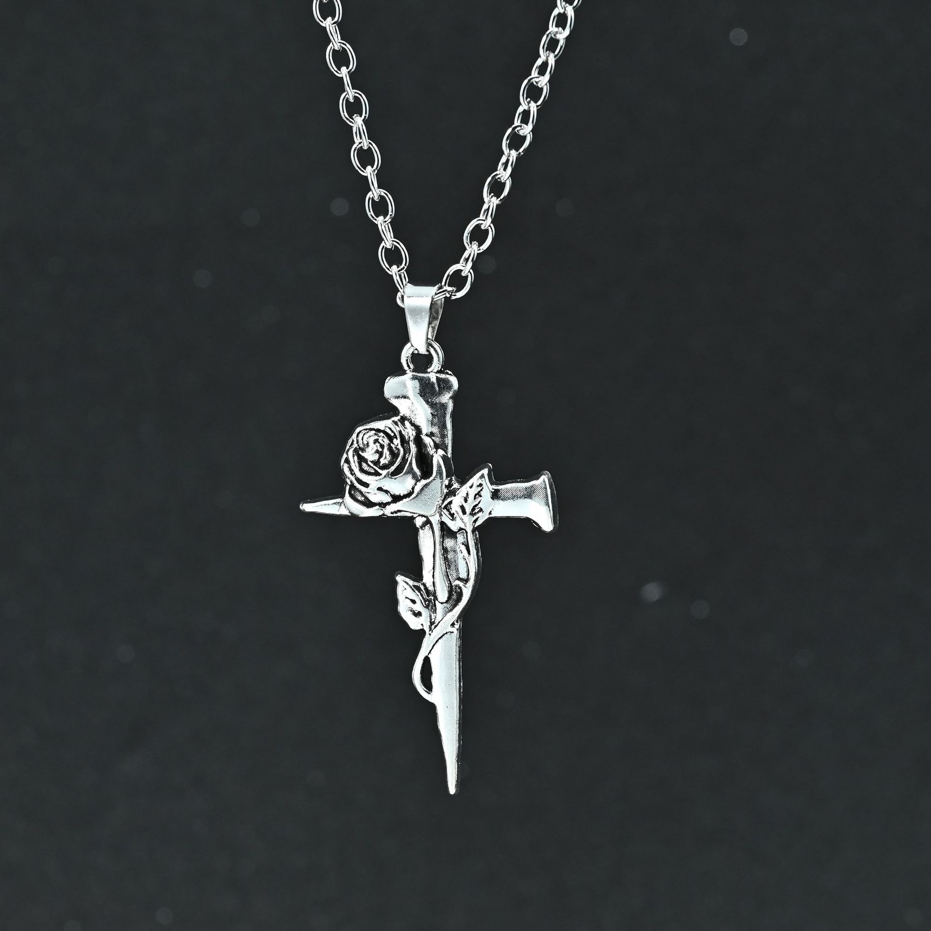 

2026 popular cross necklace men s trendy cool rose pendant, handsome temperament versatile hanging chain street sweater chain