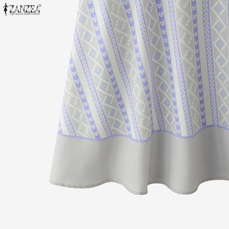ZANZEA Women Casual Round Neck Short Sleeve Print Dress