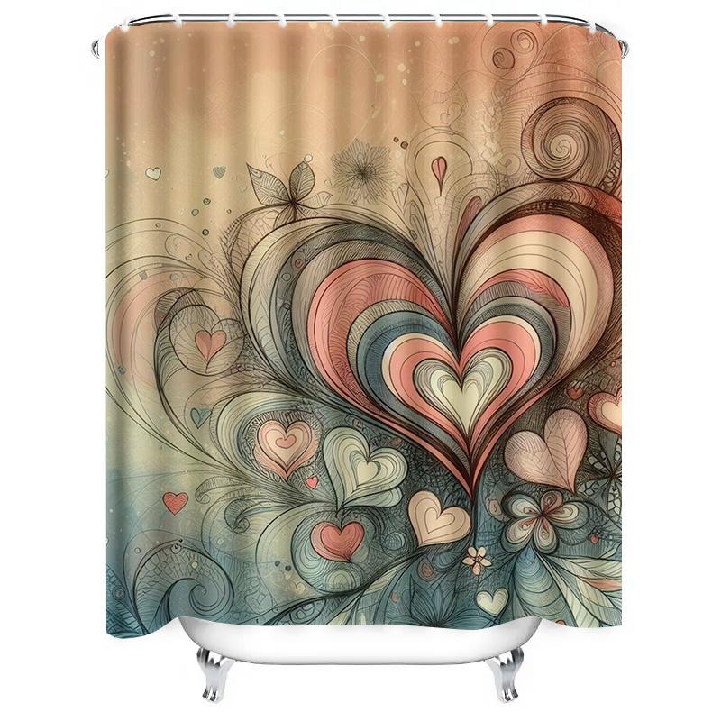 Whimsical Heart Art Shower Curtain For Bathroom Decoration