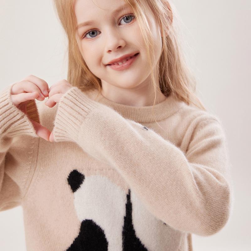 Kinder-Rollkragen-Kaschmirpullover mit Panda-Design für Herbst & Winter