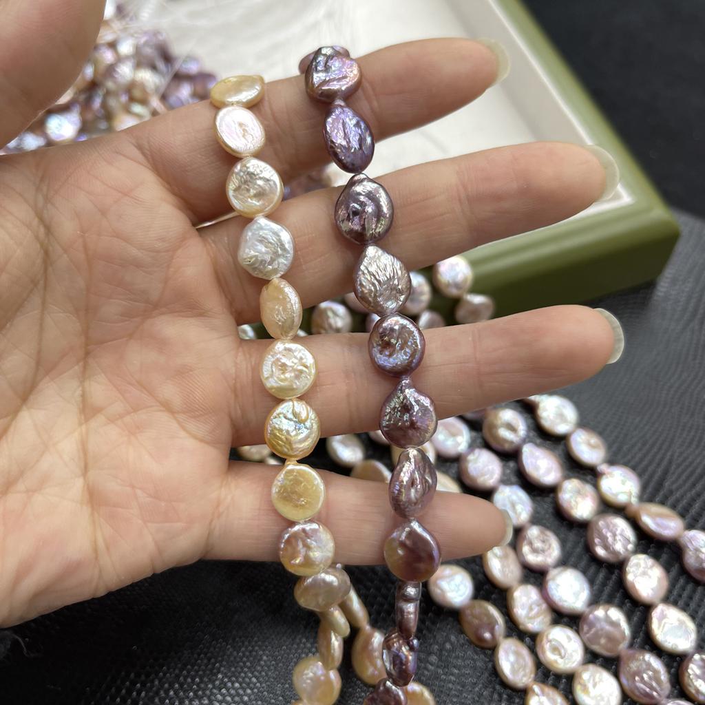 1 Strand, Purple Yellow Natural Freshwater Pearl, 10-11mm, Handmade Button Shape Pearl Beads for Jewelry Making DIY Necklace Bracelet Accessories 36cm