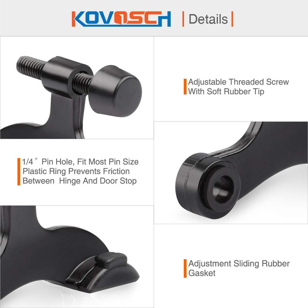 Black Adjustable Heavy-duty Door Stopper with Rubber Buffer Punch 2PCS
