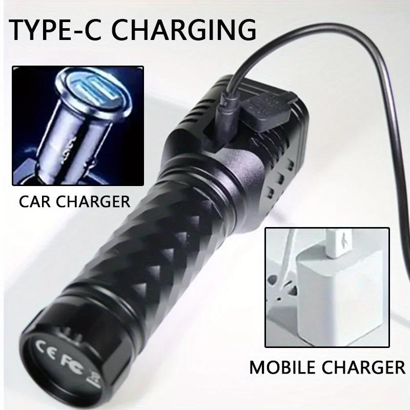 4LED outdoor ultra bright emergency flashlight with 3 lighting modes. Rechargeable aluminum alloy flashlight for work and hiking