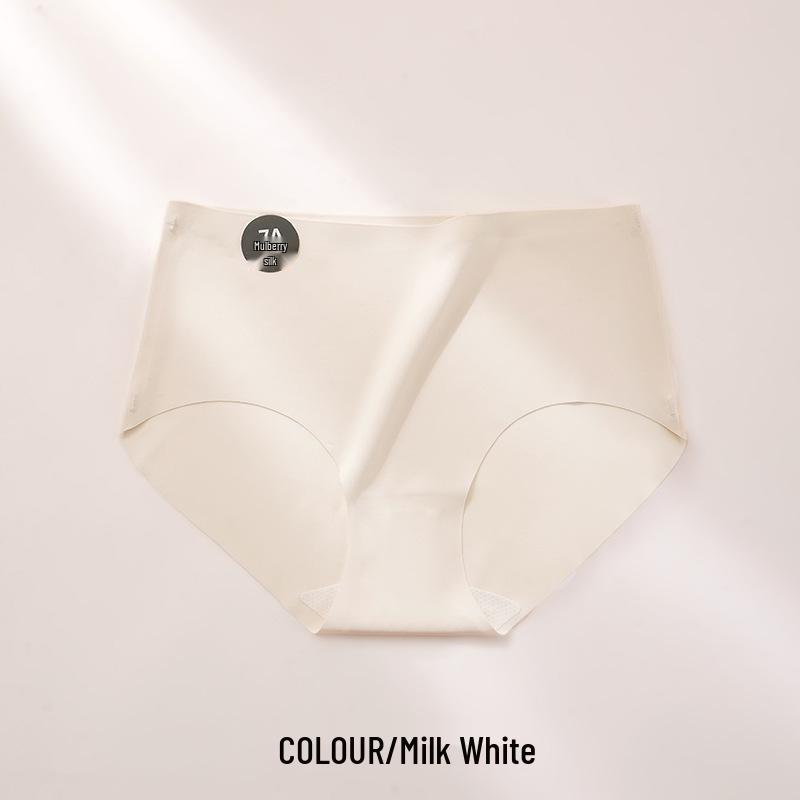 Women's Seamless Mid-Waist Triangle Panties with Antibacterial Mulberry Silk Crotch - Comfortable, Close-Fitting, and Skin-Friendly.