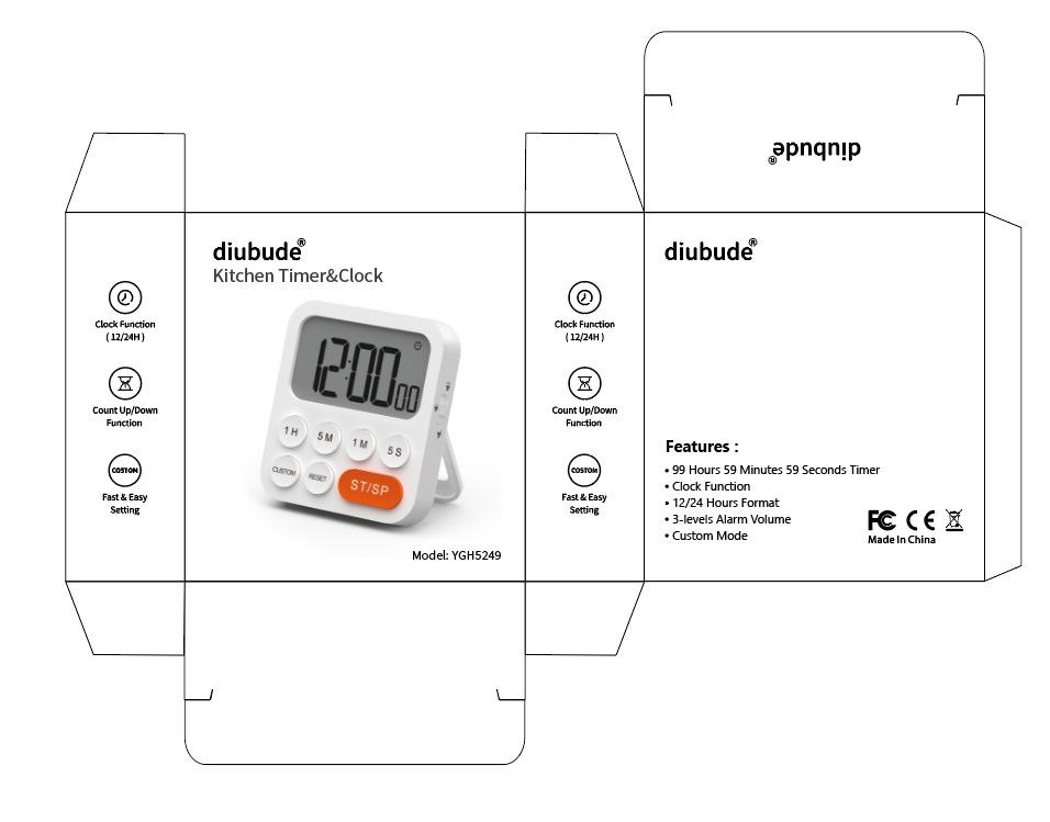 Large Screen Electronic Kitchen Timer and Alarm Clock for Students and Yoga