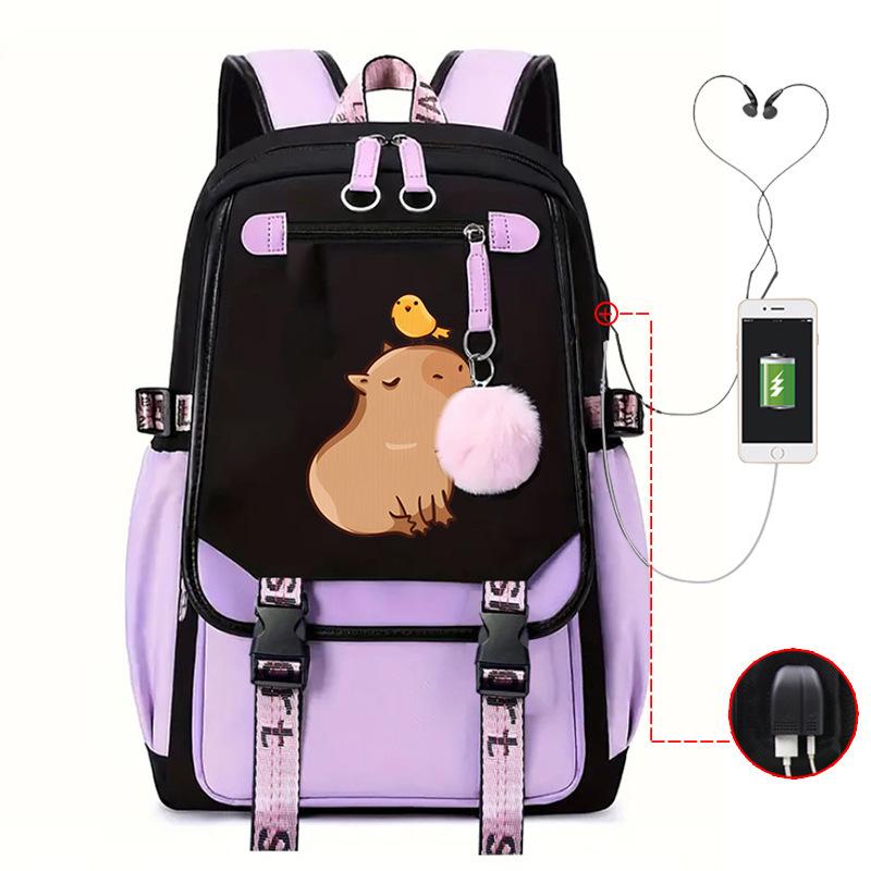 Kapibara Cute Printed USB Port Multi-function Leisure Travel Backpack