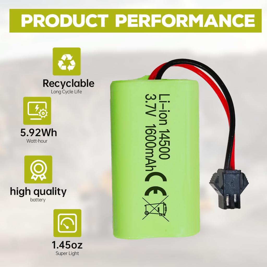 2x Li-ion Rechargeable Batteries 3.7V 1600mAh with SM-2P Connector + USB Cables – Compatible with RC Car 9962 8837 and Toy Truck