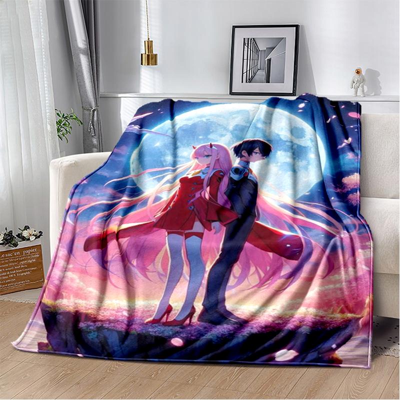 Zero Two 29 Style Cartoon 002 Hiro Sexy Girl DARLING In The FRANXX Flannel Blanket,Soft Throw Blanket for Home Bedroom Bed Sofa