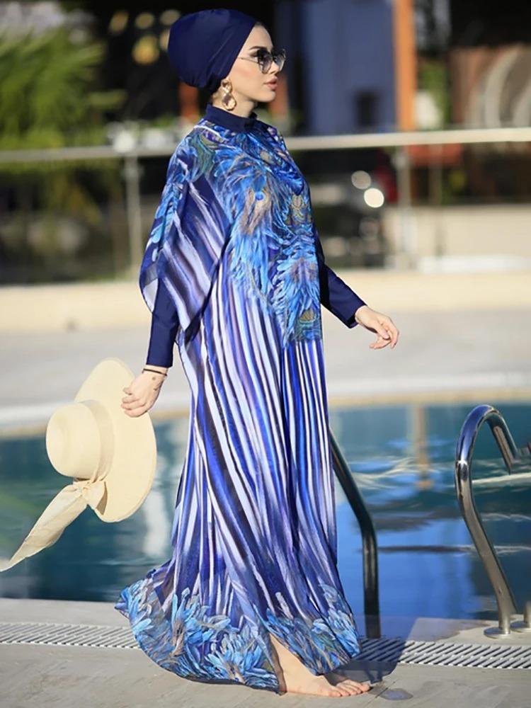 4Pcs/Set Bukini Long Sleeve Swimwear Digital Printing Elastic Fabric Structured Fit UPF50-UV Protection 6 Thread Stitching Surf