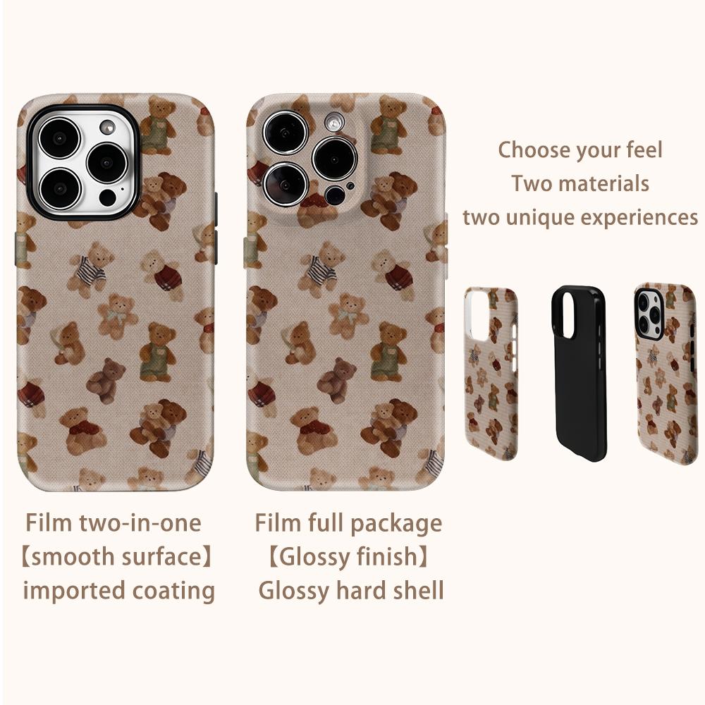 Teddy Bear Patchwork Phone Case for IPhone 17AIR 16E 16 15 14 13 12 11 17 Pro Max Plus Double-layer Back Cover