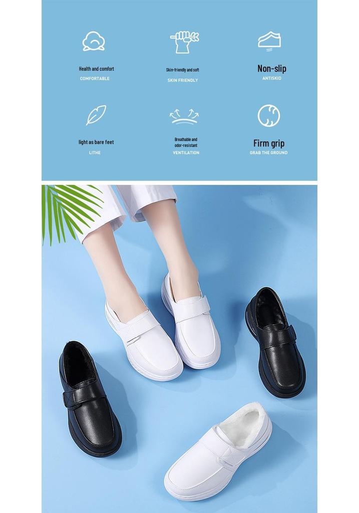 Women's Soft Sole Breathable Nurse Shoes - Genuine Leather, Non-Slip Air Cushion, Thick Sole, Comfortable & Durable for Long Wear.