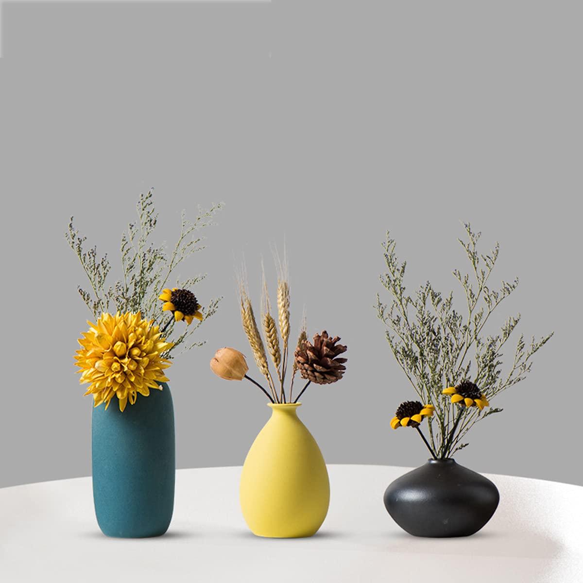 

Ceramic Flower Black Flower Home Gift Vase, Mini, Stylish, 3-Piece Set, Small, Japanese-Style, Ceramic, Pot, Decor, (Set-(ABD-3-Piece))