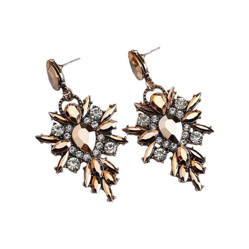 European and American Retro Light Luxury Color Geometric Crystal Earrings Exquisite Shiny Earrings Jewelry Wholesale