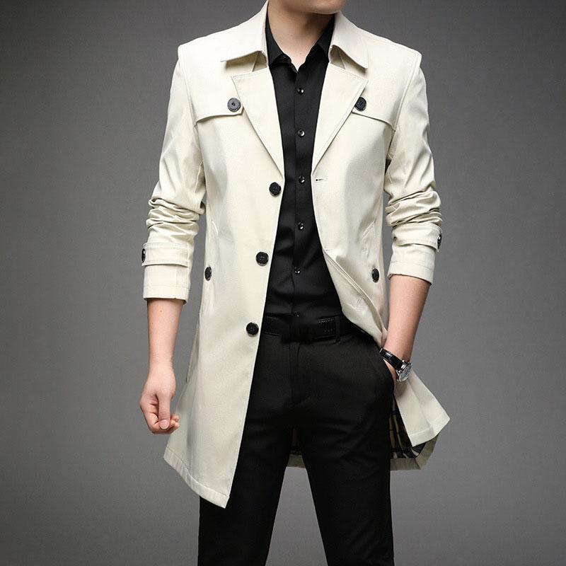 Casual Outerwear Jackets Windbreaker Brand Trench Fashion England Style Long Trench Coats Mens   Spring Clothing Plus Size
