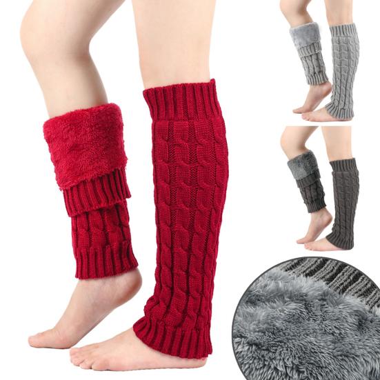 Fleece Lined Leg Warmers Women Knitted Long Boot Socks Winter Solid Color Knee-High Thick Calf Warmers for Daily Wear Skating