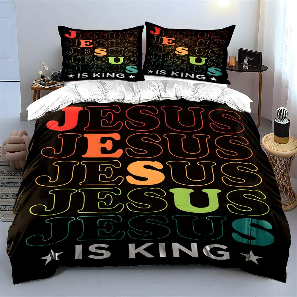 "Jesus Text In Gradient." Bedding Sets Duvet Cover Sets Duvet Covers Pillowcases(1 * Duvet Cover 2 * Pillowcases Without Duvet Insert)