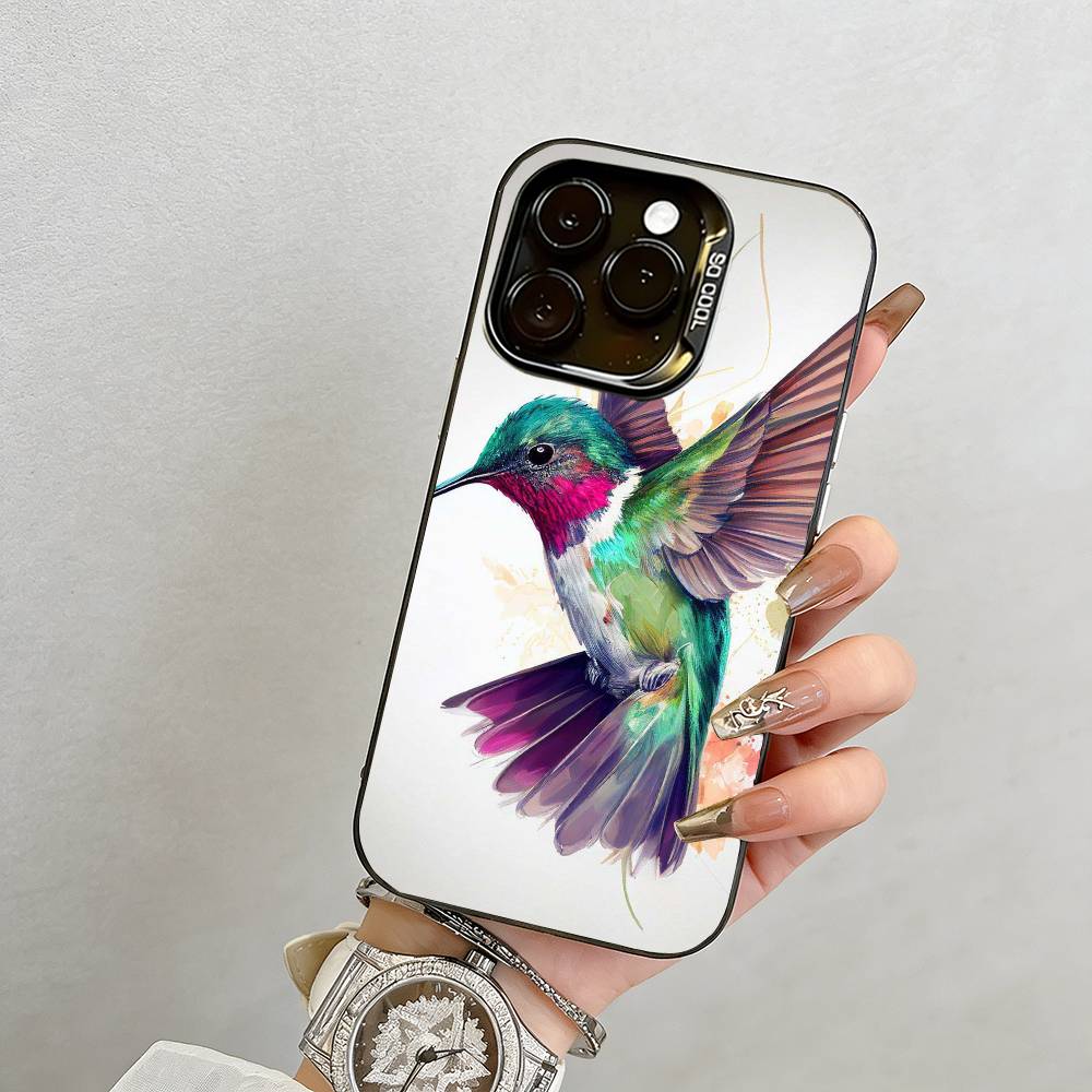 Colorful Bird Hummingbird  Phone Case For iPhone 17,16,15,14,13,12,11 Plus,Pro Max,XS,Colored Silver Plated Inside Cover