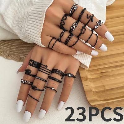 Twisted Butterfly with Diamonds Spiral Rings 24 Piece Double Hands Ring Set Combo Gift Girls Nightclub Accessories Combo Cold Ring Set