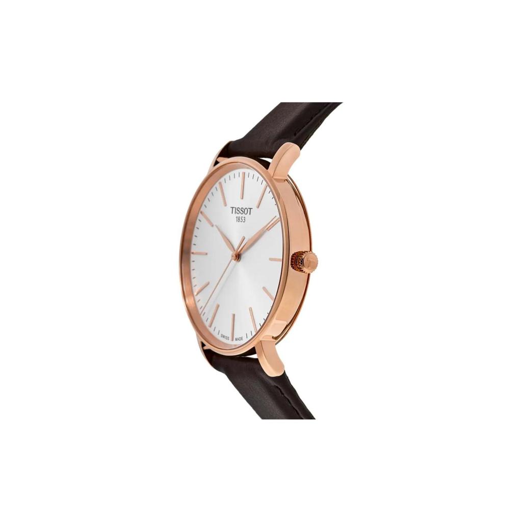 Tissot Orologio da uomo Meishi Collection Movimento al quarzo 40 mm Quadrante argentato Cassa in acciaio inossidabile Cinturino in pelle T143.410.36.011.00
