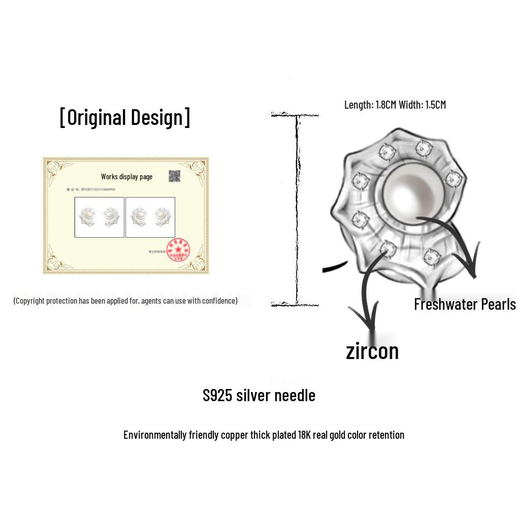 Matte sandgestrahlte Muschelperlen- & Zirkonia-Ohrstecker - Nischen-Literaturstil für Damen