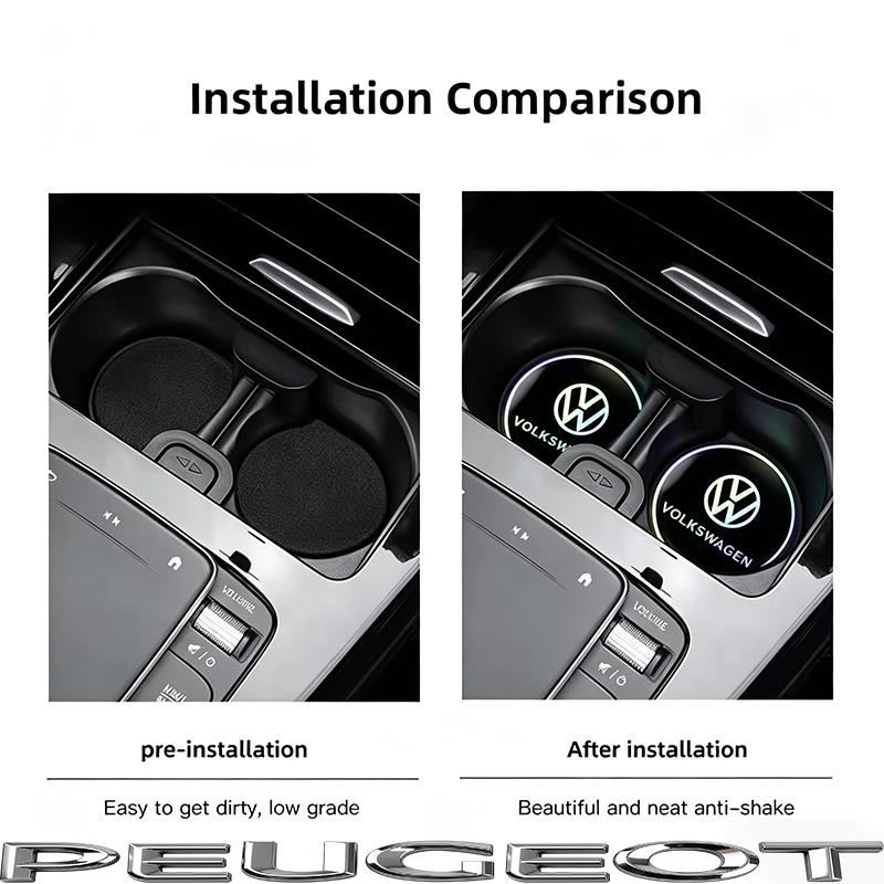 2Pcs Car Cup Coaster Non-slip Shockproof Water Cup Mats For VW GTI Golf 6 7 8 Polo CC Passat B6 Tiguan T-ROC Bora Jetta Hub Cap