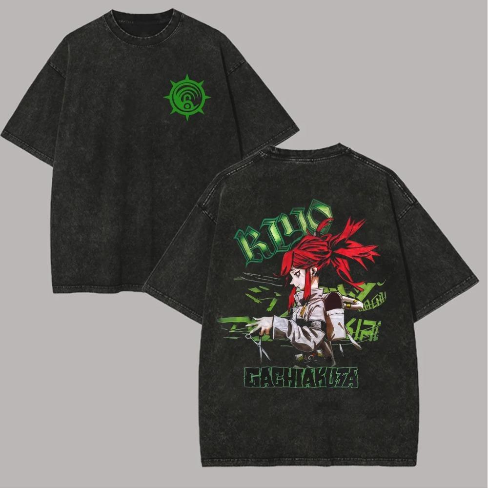 GACHIAKUTA "THE PIT" Character Group Vintage Washed Double-Sided Graphic Oversized Black T-Shirt | Anime Streetwear Fan Merch Tee