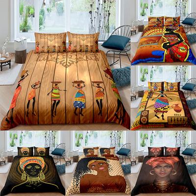 Domácí ložní souprava 3D Tribal Ethnic Style Domácí ložní prádlo Africká černoška Přikrývka a povlak na polštář Austrálie/EU/US Jednolůžko/manželská postel v plné velikosti Domácí dekorace