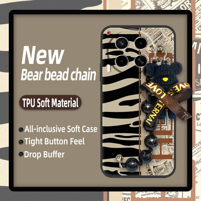 Soft Case Black Pearl Pendant Phone Case For Tecno Camon30/4G/5G/CL6/CL7 Silicone Dirt-resistant Protective Case Cartoon