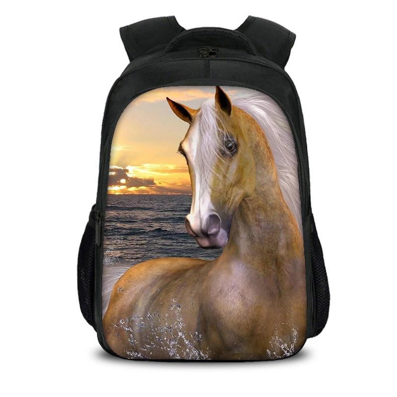 Horse Double-layer Backpack Animal Horse 3D Printed Large Capacity Student New Handsome Casual Backpack