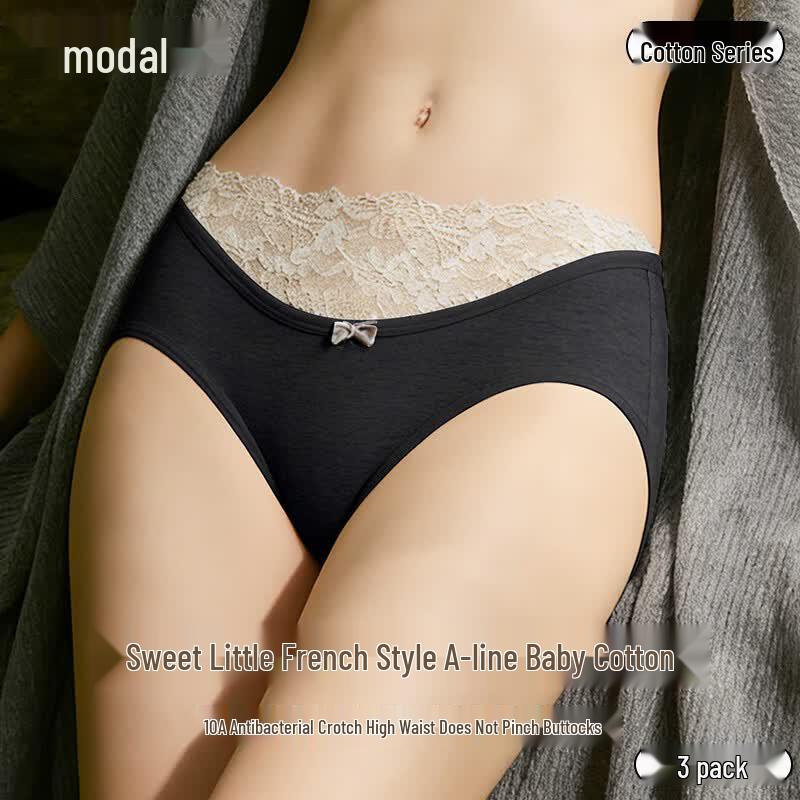 

Women s Modal Cotton Antibacterial Lace Briefs 3-Pack L (approx. 40-55 kg)