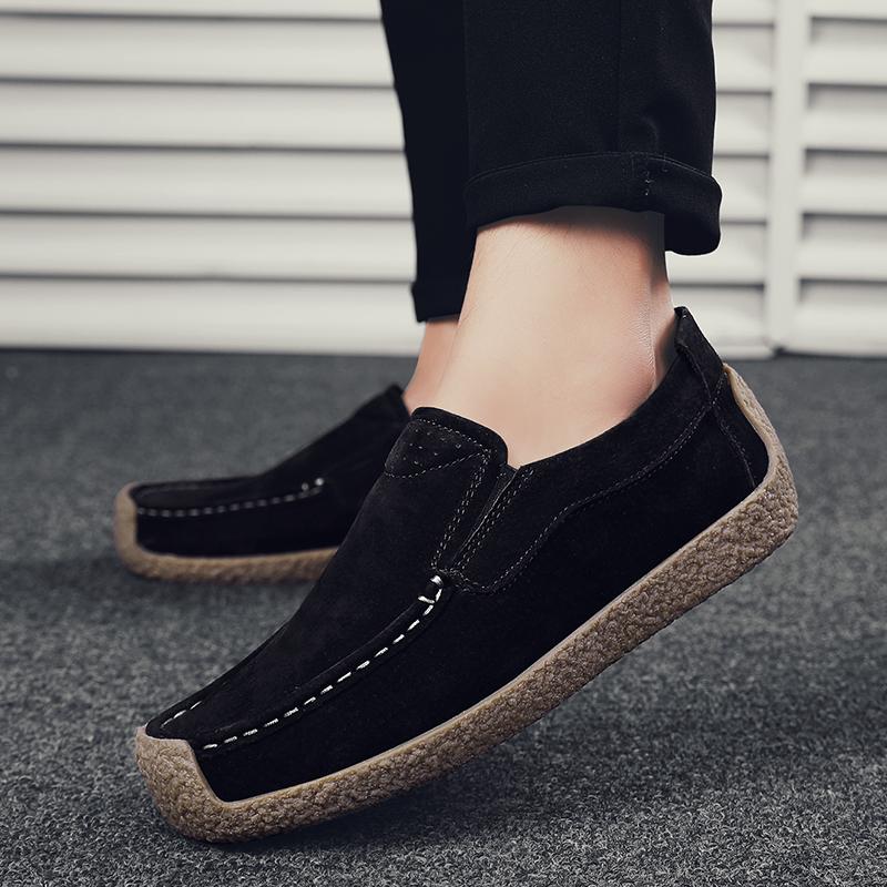 Fashion Men's Casual Snail Shoes Suede Genuine Leather Mens Comfortable Soft Driving Flats Men Classic Rubber Sole Outdoor Bean Shoes