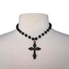 Temperament Trendy Inlay Red Zircon Black Hollowed-out Cross Pendant Necklace for Women Gothic Dark Halloween Party Jewelry Gift