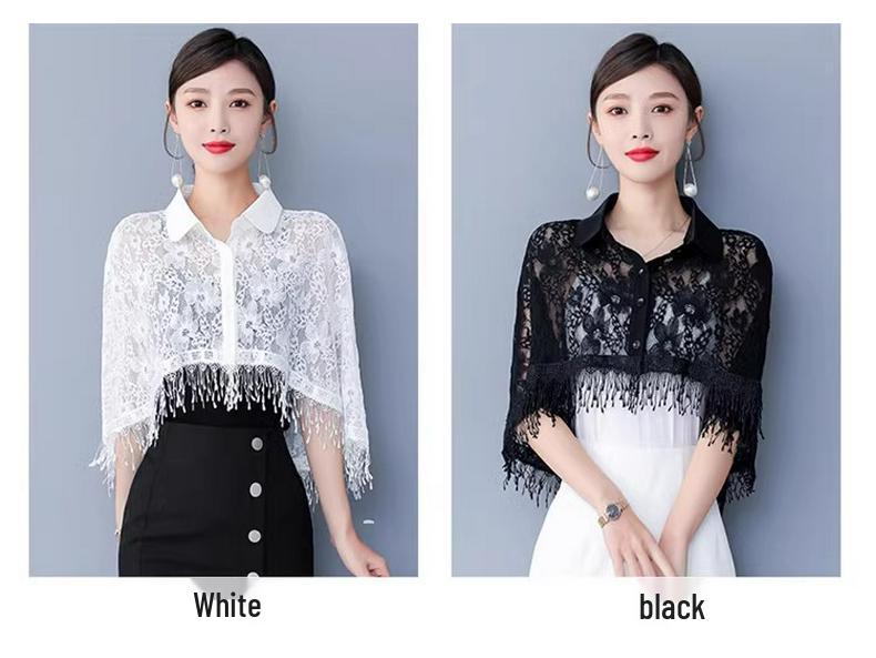 Women's Exquisite Chiffon Lace Shawl - High-End Cape, Sunscreen & Air Conditioning Cover-up for Spring & Autumn. Perfect Outerwear Over Dress Cloak.