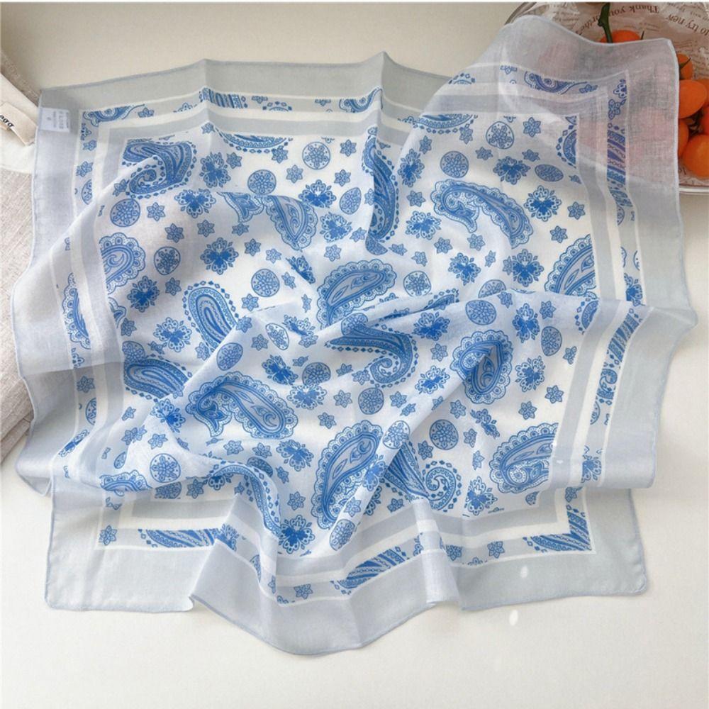 Floral Small Square Scarf Flower Printed Silk Scarf Cotton Linen Print Scarves  Scarf Accessories