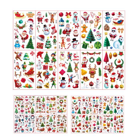 10 bucăți autocolante pentru tatuaj de Crăciun Desene animat minunat Moș Crăciun Om de zăpadă Elk Urs Autocolante pentru brad de Crăciun Copii
