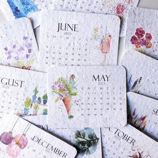 Plantable Seeds Paper Calendar 2026 Biodegradable Plantable Calendar with Wildflower Seeds Monthly Growable Planner for Eco-Friendly Office & Home