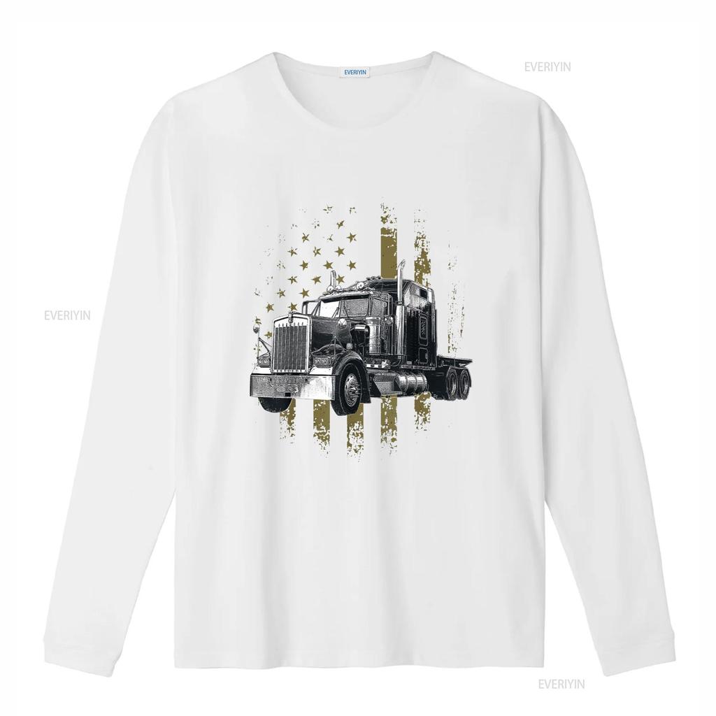 Kierowca Ciężarówki Amerykańska Flaga Duża Ciężarówka Ciągnik Siodłowy Kierowca Ciężarówki Koszulka Czarna 4X Duży vintage Wypłukana Wszechstronna moda graficzna