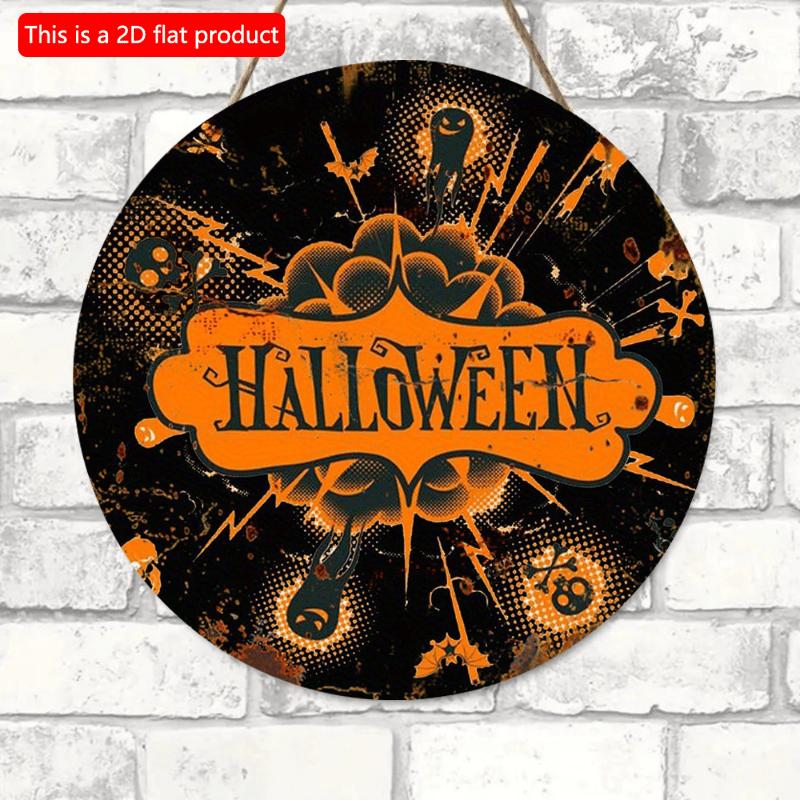 2d Flat 20*20cm, Halloween Popular Home Decoration, Halloween Skeleton Ghost Circular Wooden Creative Logo, for Home, Kitchen, Garden, Bar Decor.