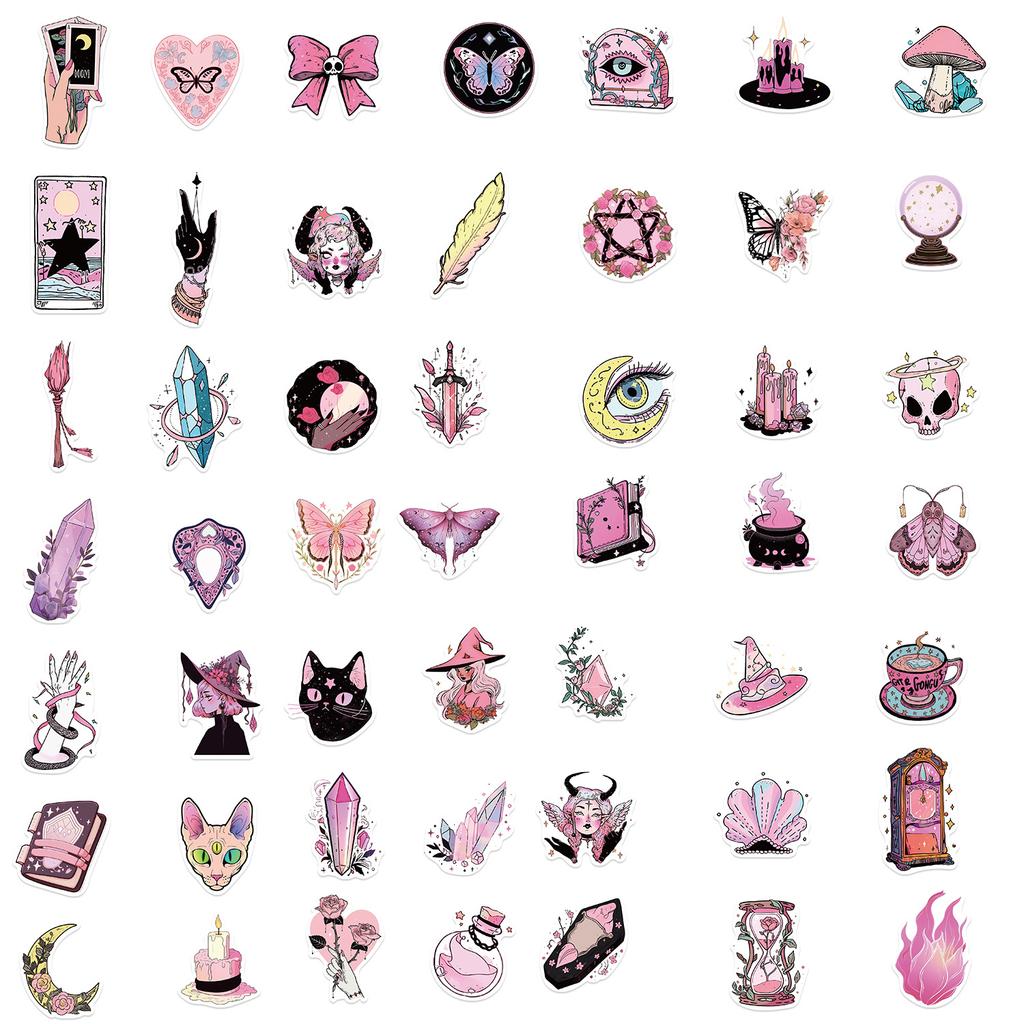 50 Popular Pink Witch Graffiti Stickers Guitar Notebook Suitcase DIY Waterproof Stickers