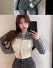 Spicy Girl Polo Collar Cropped Knit Cardigan Sweater - Women's Autumn Long Sleeve Slit Top