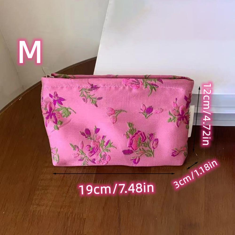 Polyester Canvas Flower Clutch Bag Flower Pattern Zipper Closure Cosmetic Storage Pouch Large Capacity Portable Makeup Bag
